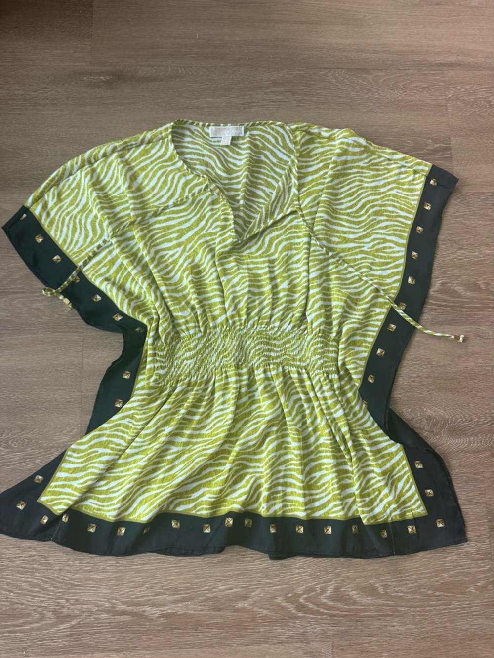 Michael Kors Olive Green and White Zebra-Print Top